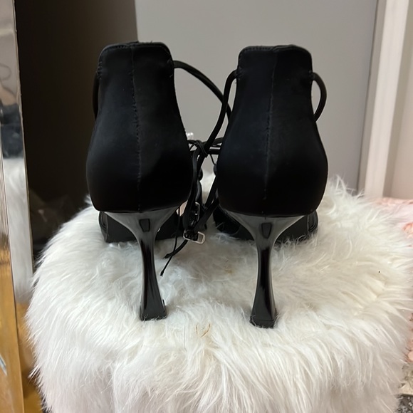 Size 10 BNWT DRESS BLACK BOWTIE RHINESTONE PEARL HEELS - Picture 4 of 11